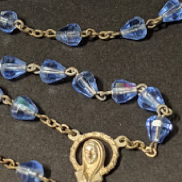 Vintage Big Blue Faceted Crystal Rosary - Picture 8 of 8